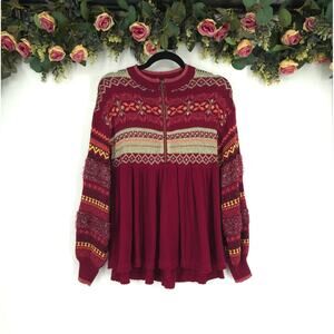 Free People Women’s Cabin Fever Pomegranate Half Zip Sweater Size XS